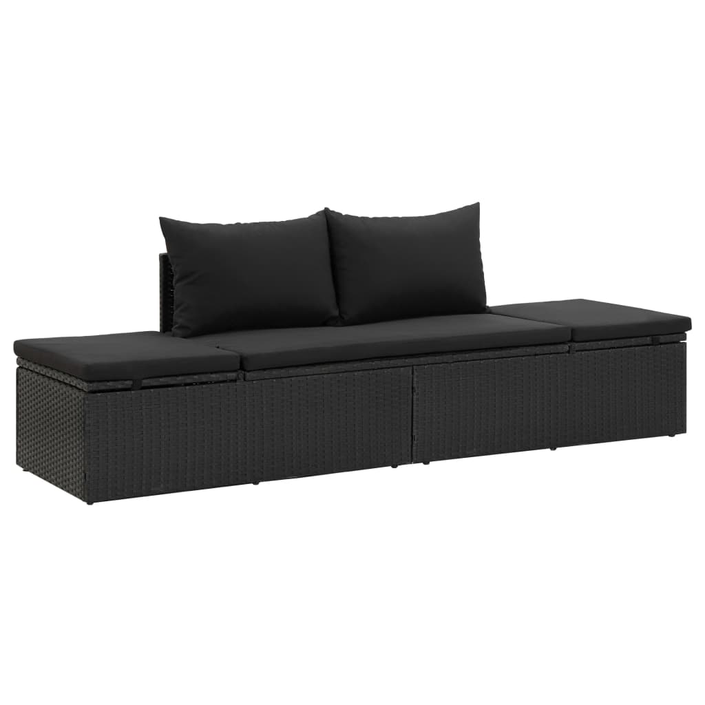 NNEVL Sun Bed with Cushions Poly Rattan Black-1