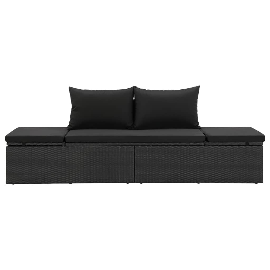 NNEVL Sun Bed with Cushions Poly Rattan Black-2