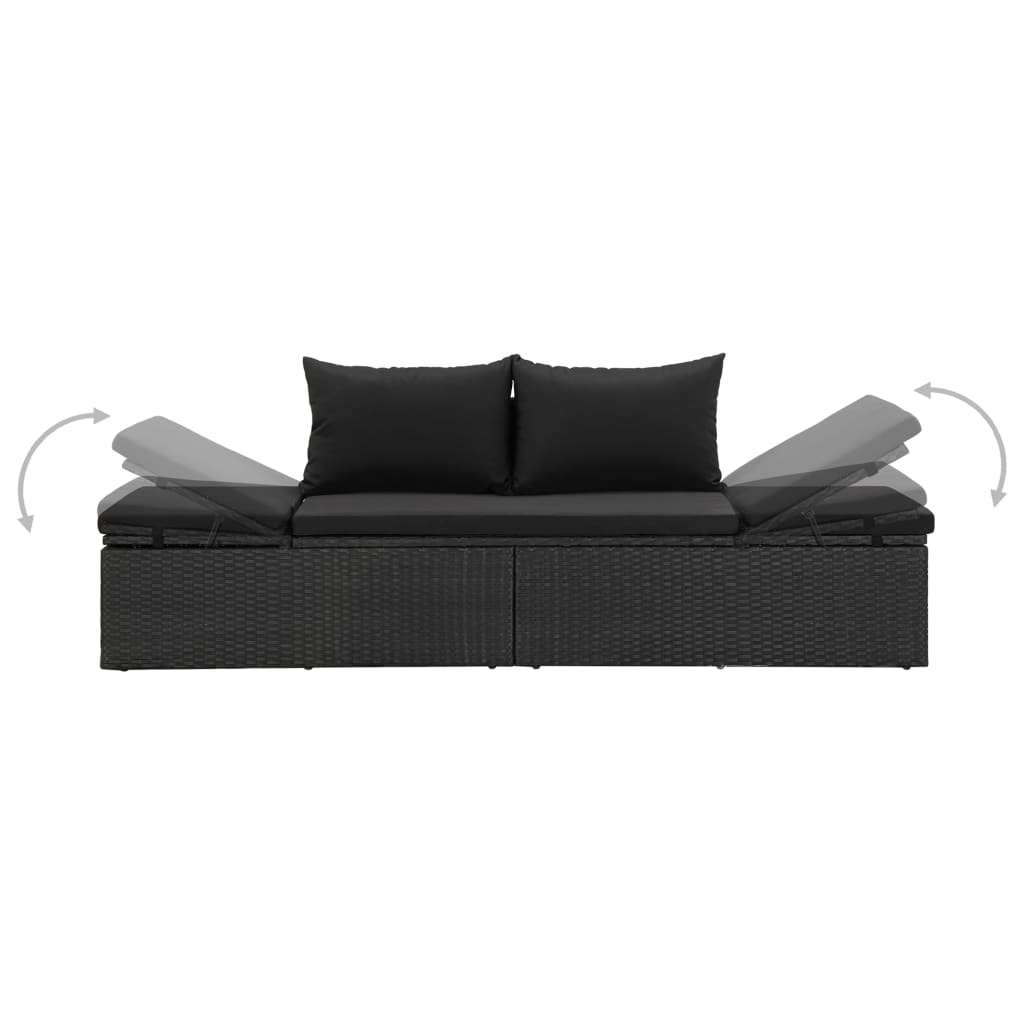 NNEVL Sun Bed with Cushions Poly Rattan Black-3