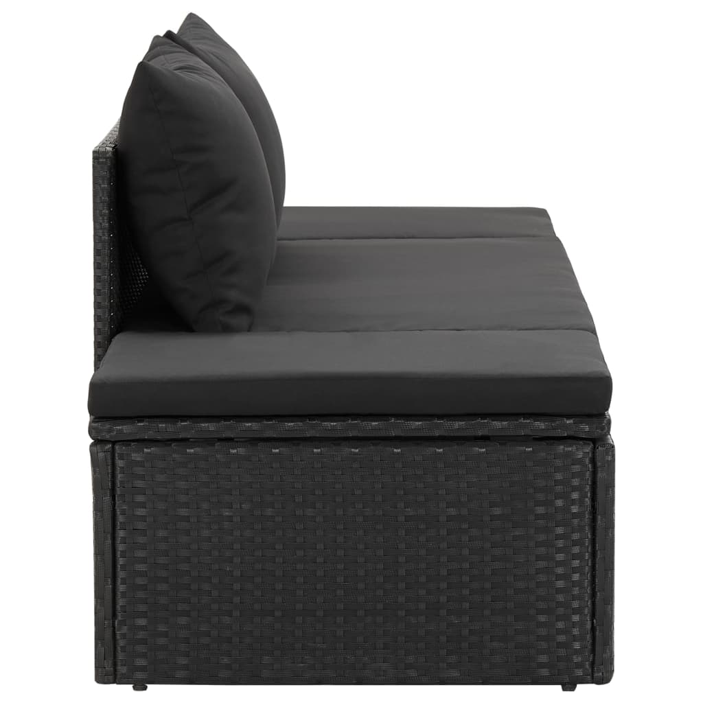 NNEVL Sun Bed with Cushions Poly Rattan Black-4