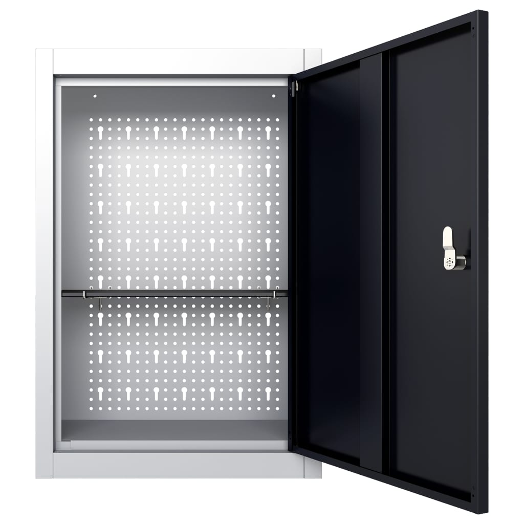 NNEVL Wall Mounted Tool Cabinet Industrial Style Metal Grey and Black-2