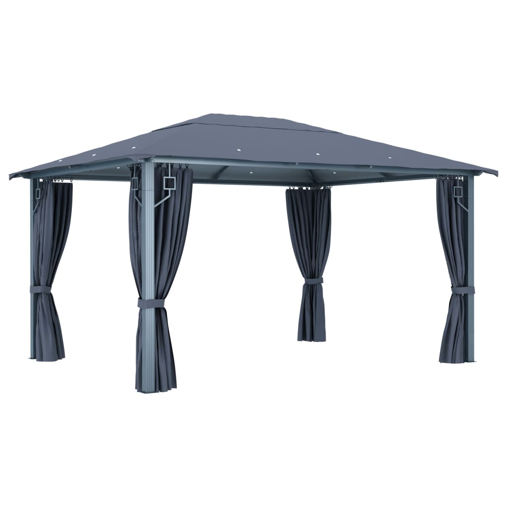 NNEVL Gazebo with Curtain 400x300 cm Anthracite Aluminium-2