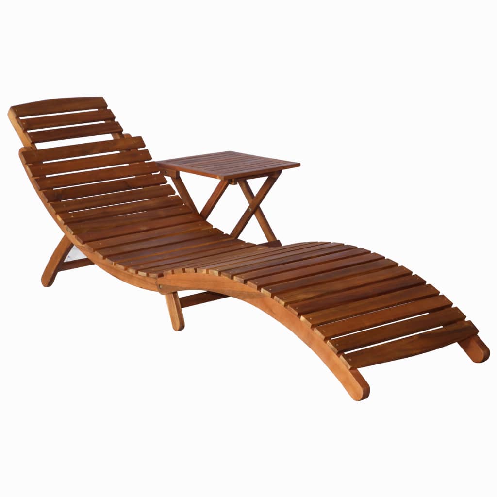 NNEVL Sunlounger with Table Solid Acacia Wood Brown-0