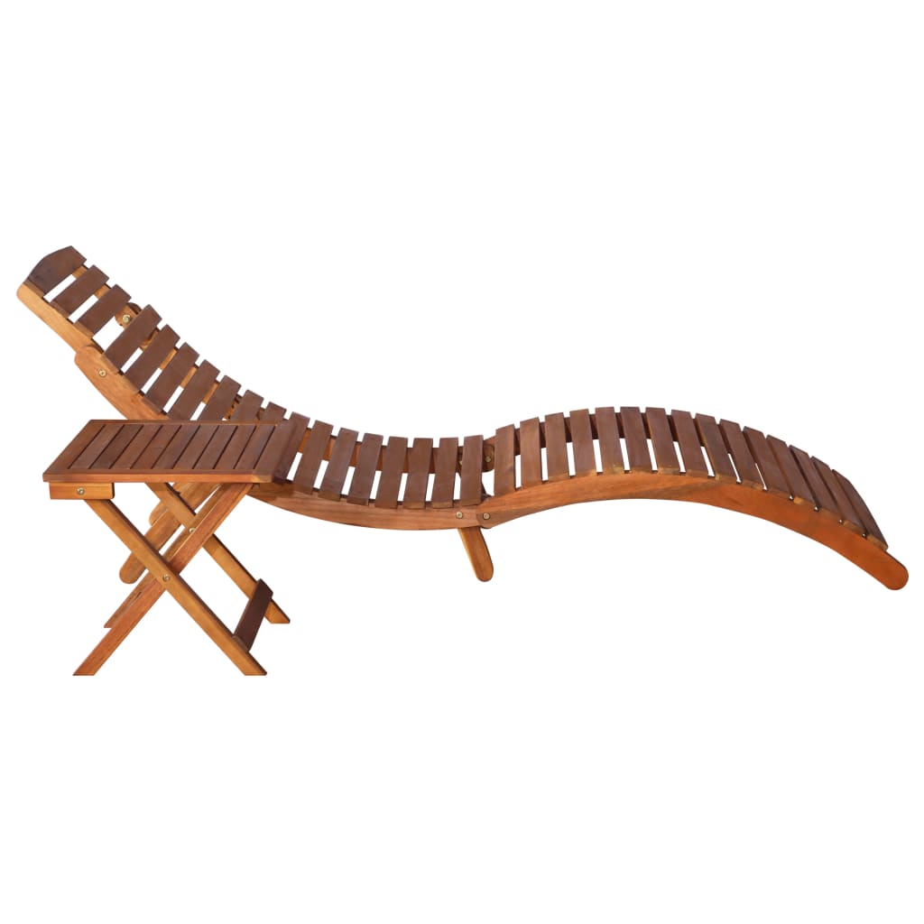 NNEVL Sunlounger with Table Solid Acacia Wood Brown-2