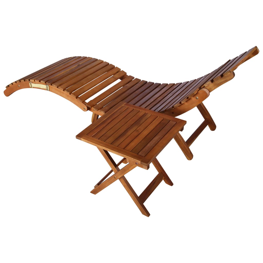 NNEVL Sunlounger with Table Solid Acacia Wood Brown-3