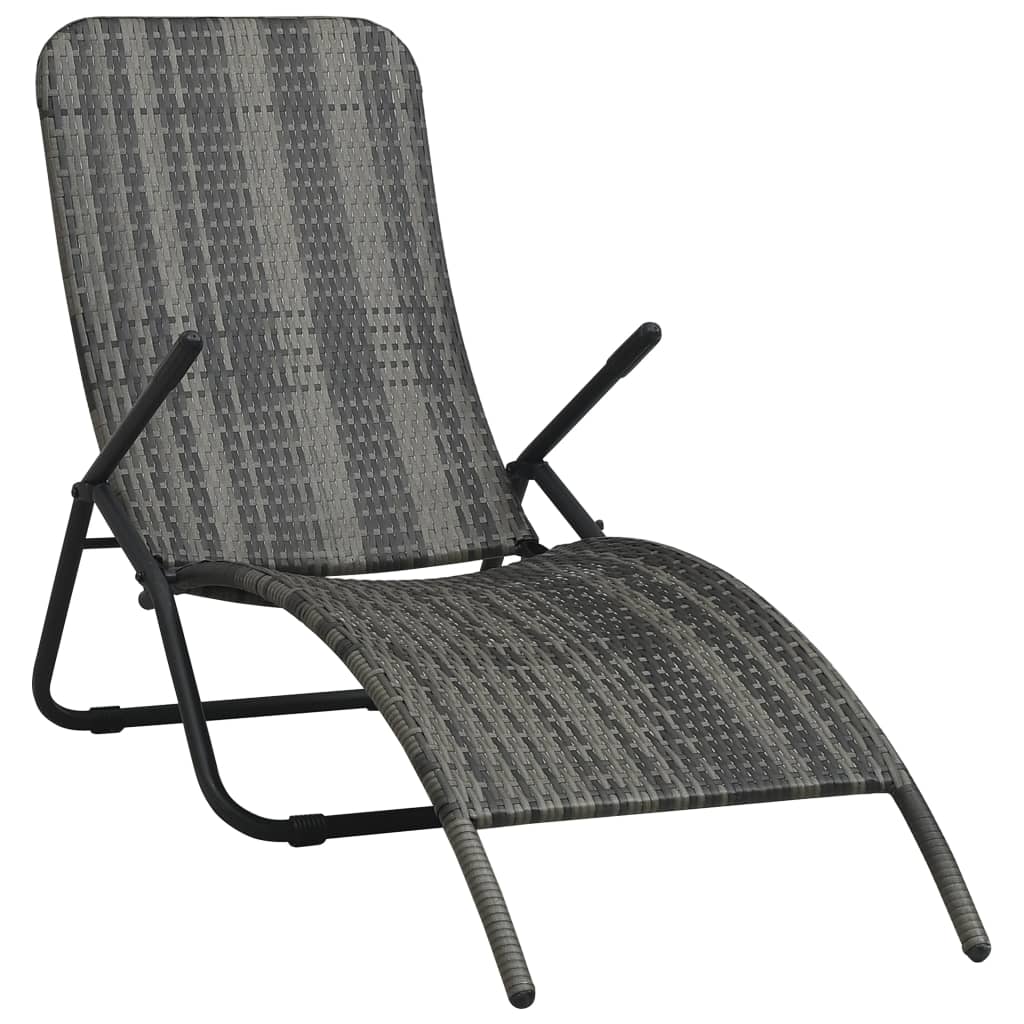 NNEVL Folding Sun Lounger Poly Rattan Grey-0