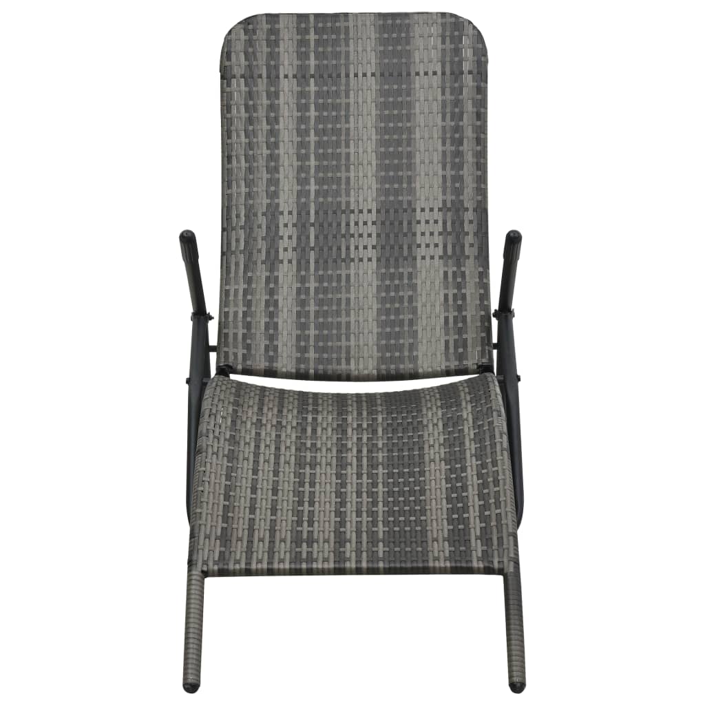 NNEVL Folding Sun Lounger Poly Rattan Grey-1