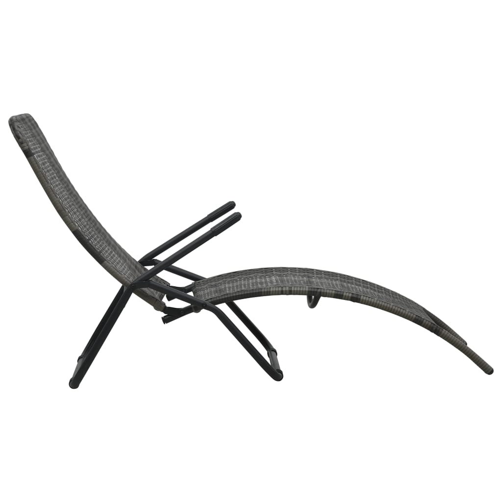 NNEVL Folding Sun Lounger Poly Rattan Grey-2