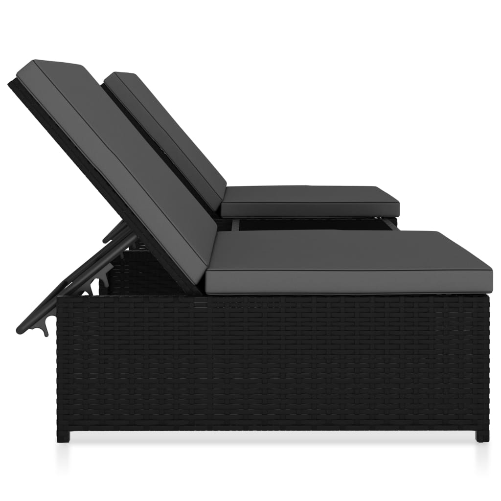 NNEVL Sun Loungers 2 pcs with Table Poly Rattan Black-2