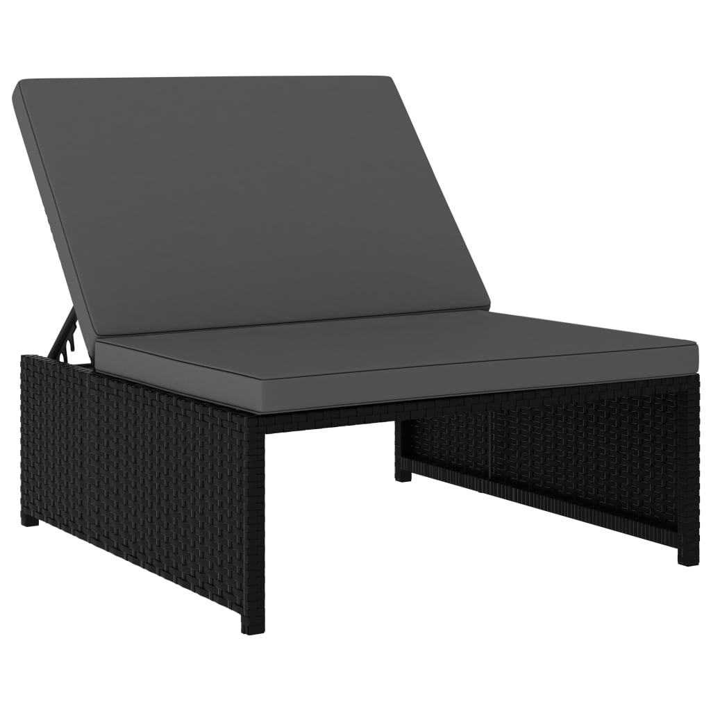 NNEVL Sun Loungers 2 pcs with Table Poly Rattan Black-4