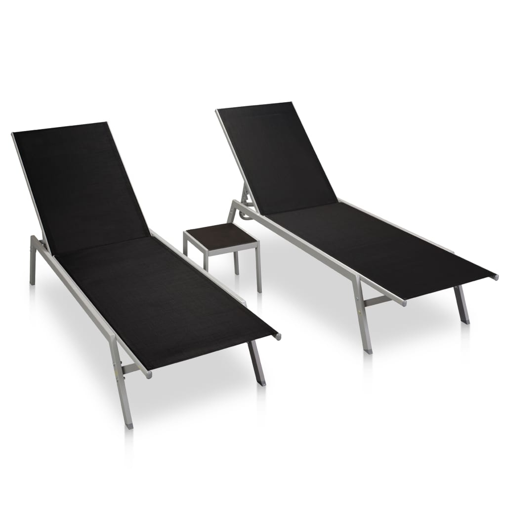 NNEVL Sun Loungers 2 pcs with Table Steel and Textilene Black-0