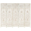 NNEVL Hand carved 5-Panel Room Divider White 200x165 cm Solid Mango Wood