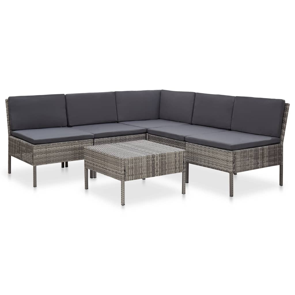 NNEVL 6 Piece Garden Lounge Set with Cushions Poly Rattan Grey-0