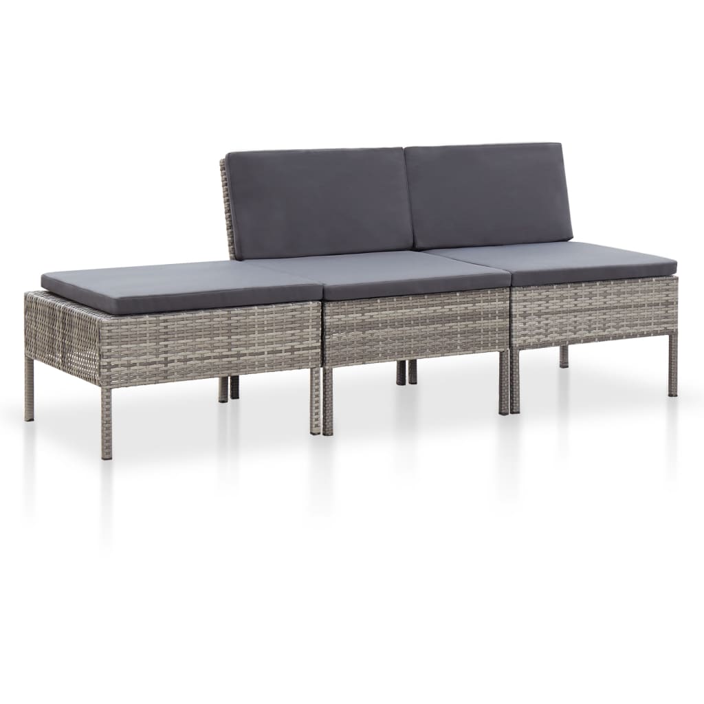 NNEVL 3 Piece Garden Lounge Set with Cushions Poly Rattan Grey-0