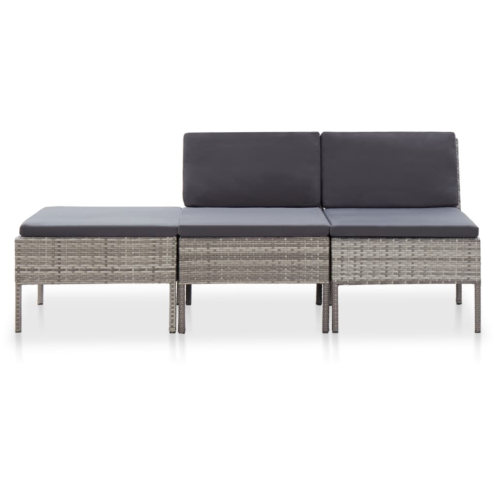 NNEVL 3 Piece Garden Lounge Set with Cushions Poly Rattan Grey-1