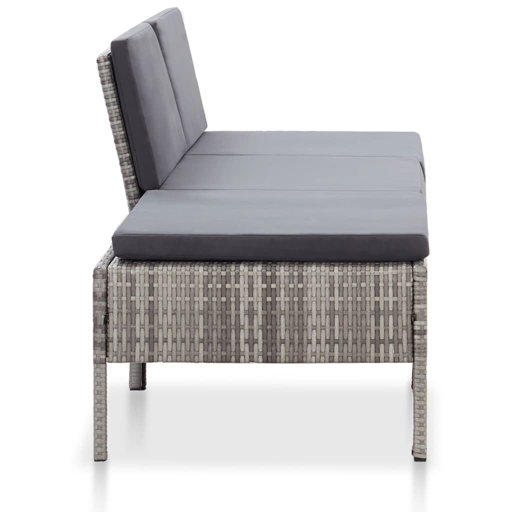 NNEVL 3 Piece Garden Lounge Set with Cushions Poly Rattan Grey-2