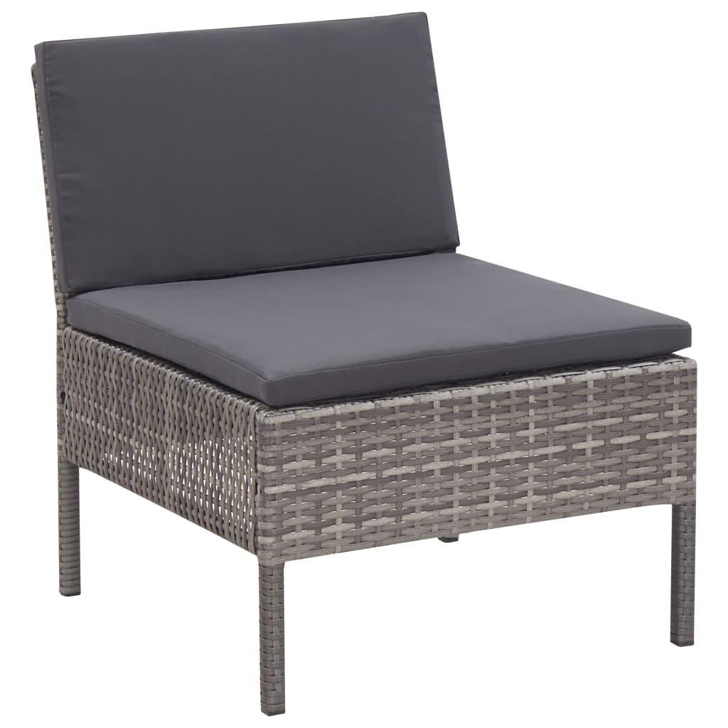 NNEVL 3 Piece Garden Lounge Set with Cushions Poly Rattan Grey-3