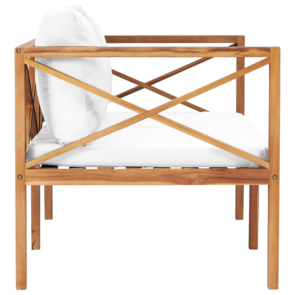 NNEVL Garden Bench with Cream Cushions Solid Teak Wood-2