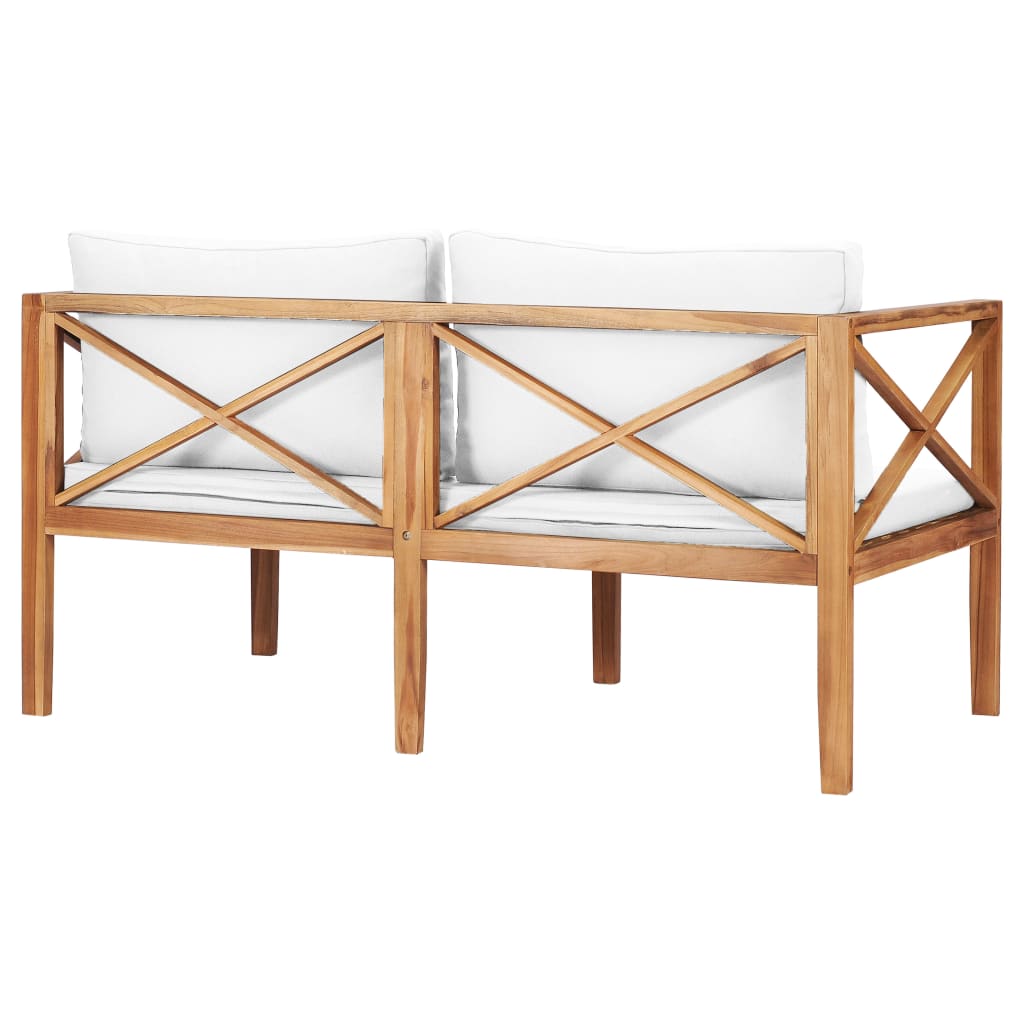 NNEVL Garden Bench with Cream Cushions Solid Teak Wood-3