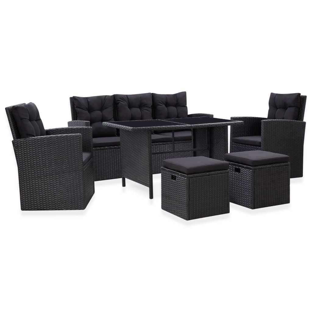 NNEVL 6 Piece Garden Lounge Set with Cushions Poly Rattan Black-0