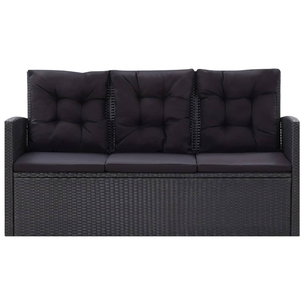 NNEVL 6 Piece Garden Lounge Set with Cushions Poly Rattan Black-2