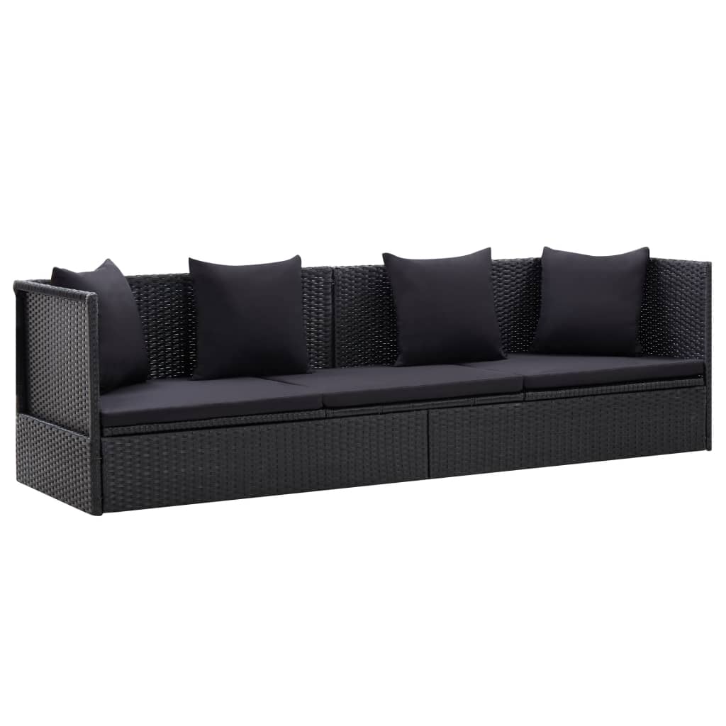 NNEVL Garden Bed with Cushion and Pillow Poly Rattan Black-0