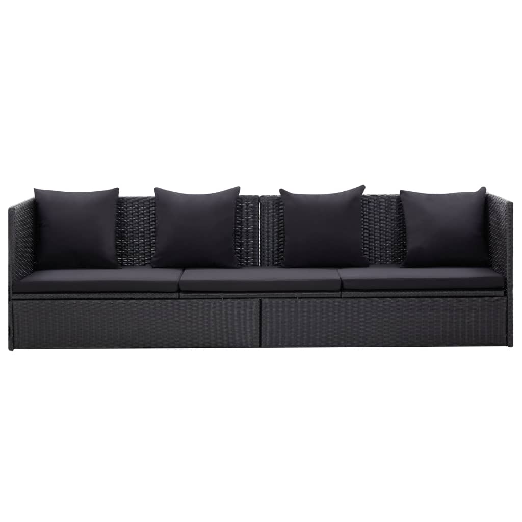 NNEVL Garden Bed with Cushion and Pillow Poly Rattan Black-1