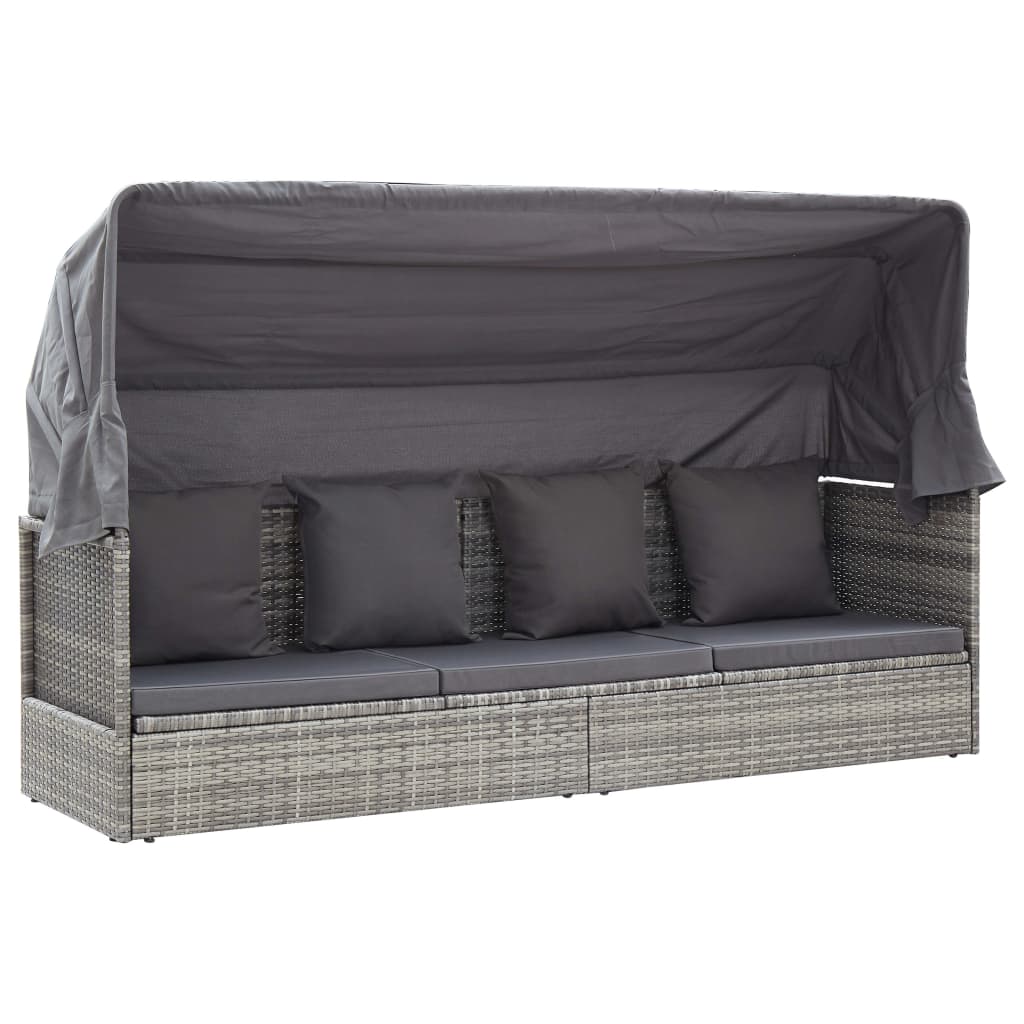 NNEVL Garden Lounge Bed with Roof Mixed Grey Poly Rattan-3