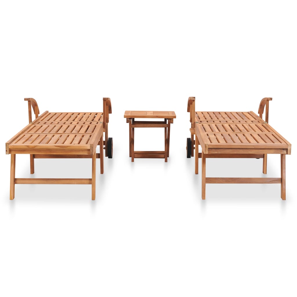NNEVL Sun Loungers 2 pcs with Table Solid Teak Wood-1