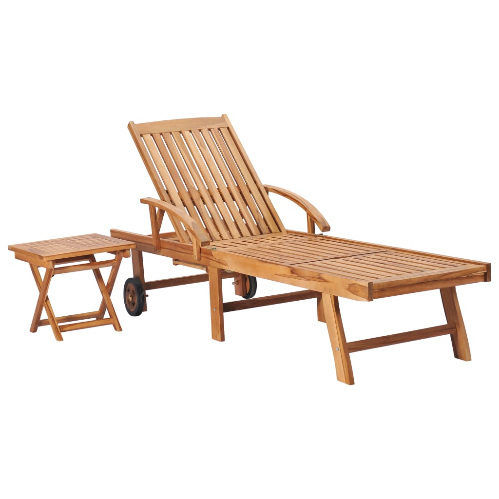 NNEVL Sun Loungers 2 pcs with Table Solid Teak Wood-2