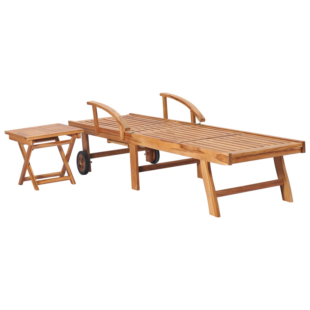 NNEVL Sun Loungers 2 pcs with Table Solid Teak Wood-3
