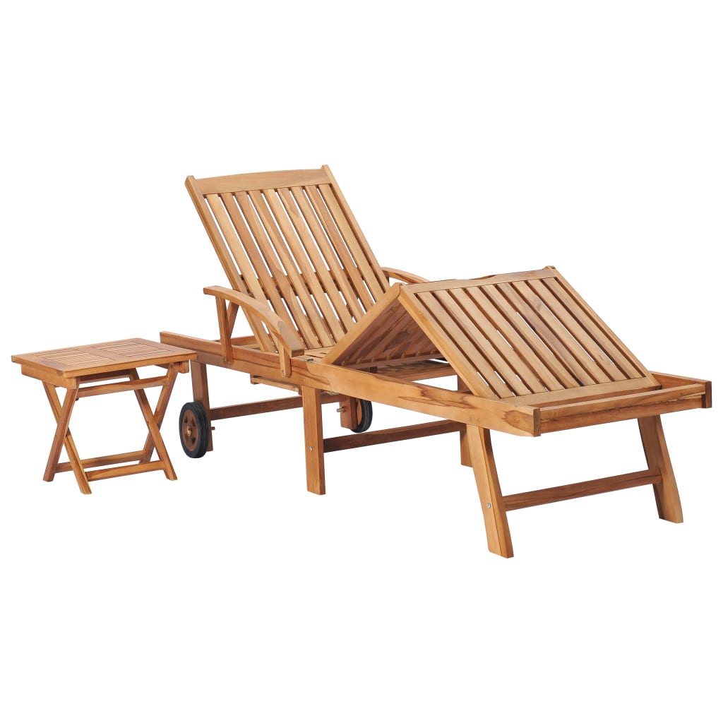 NNEVL Sun Loungers 2 pcs with Table Solid Teak Wood-4