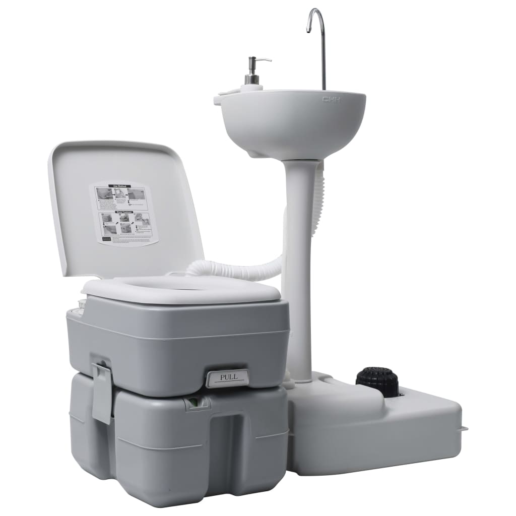 NNEVL Portable Camping Toilet and Handwash Stand Set Grey-0
