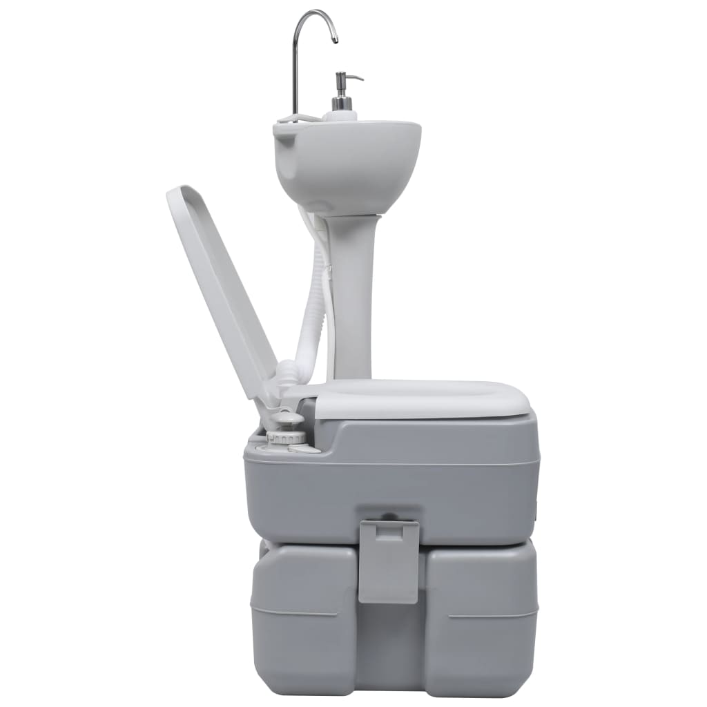 NNEVL Portable Camping Toilet and Handwash Stand Set Grey-1
