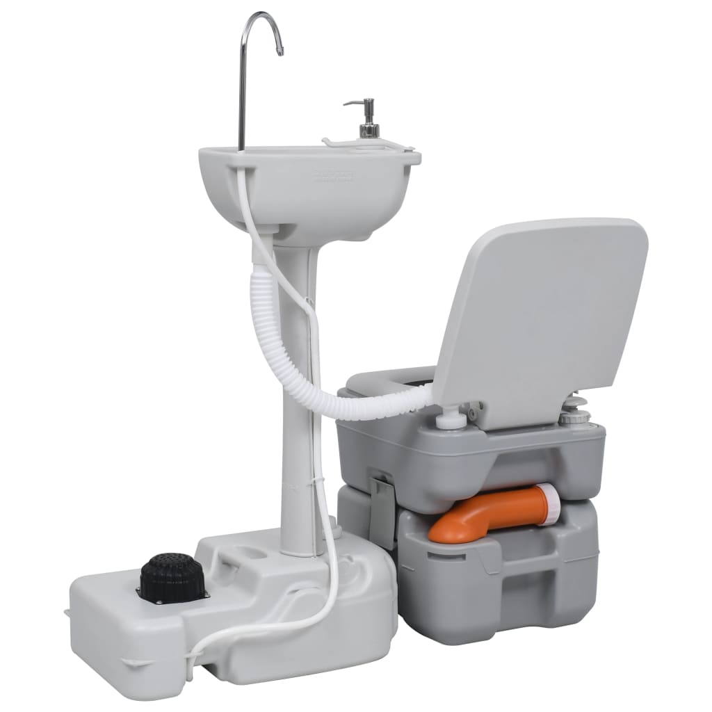 NNEVL Portable Camping Toilet and Handwash Stand Set Grey-2