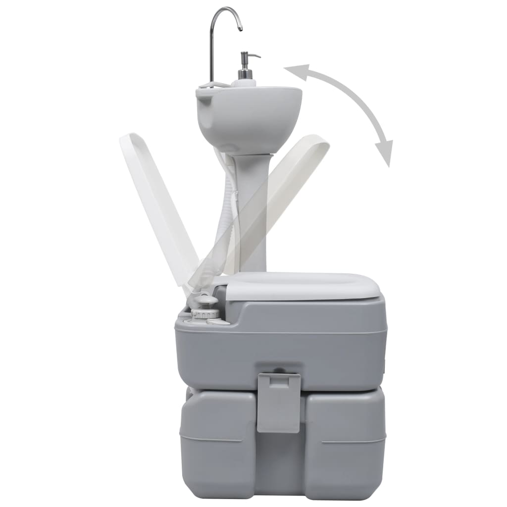 NNEVL Portable Camping Toilet and Handwash Stand Set Grey-3