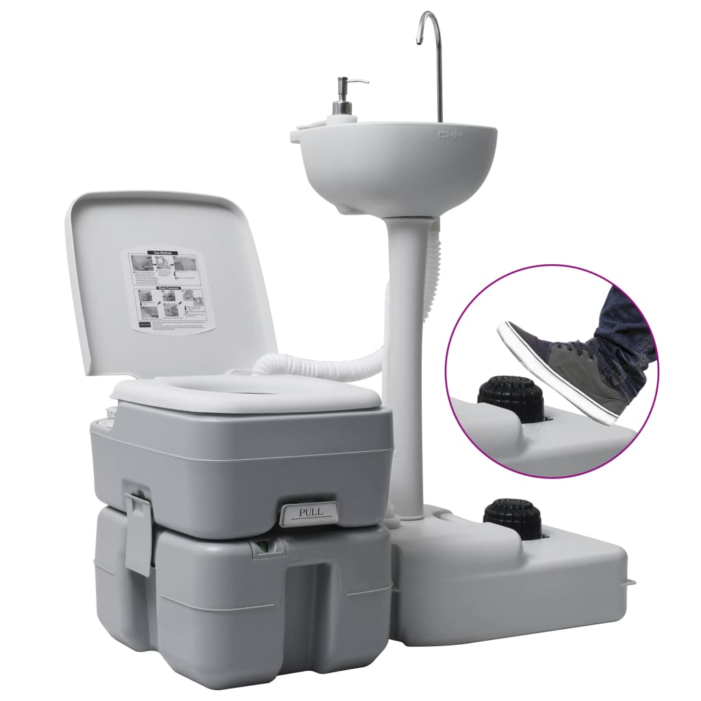 NNEVL Portable Camping Toilet and Handwash Stand Set Grey-4