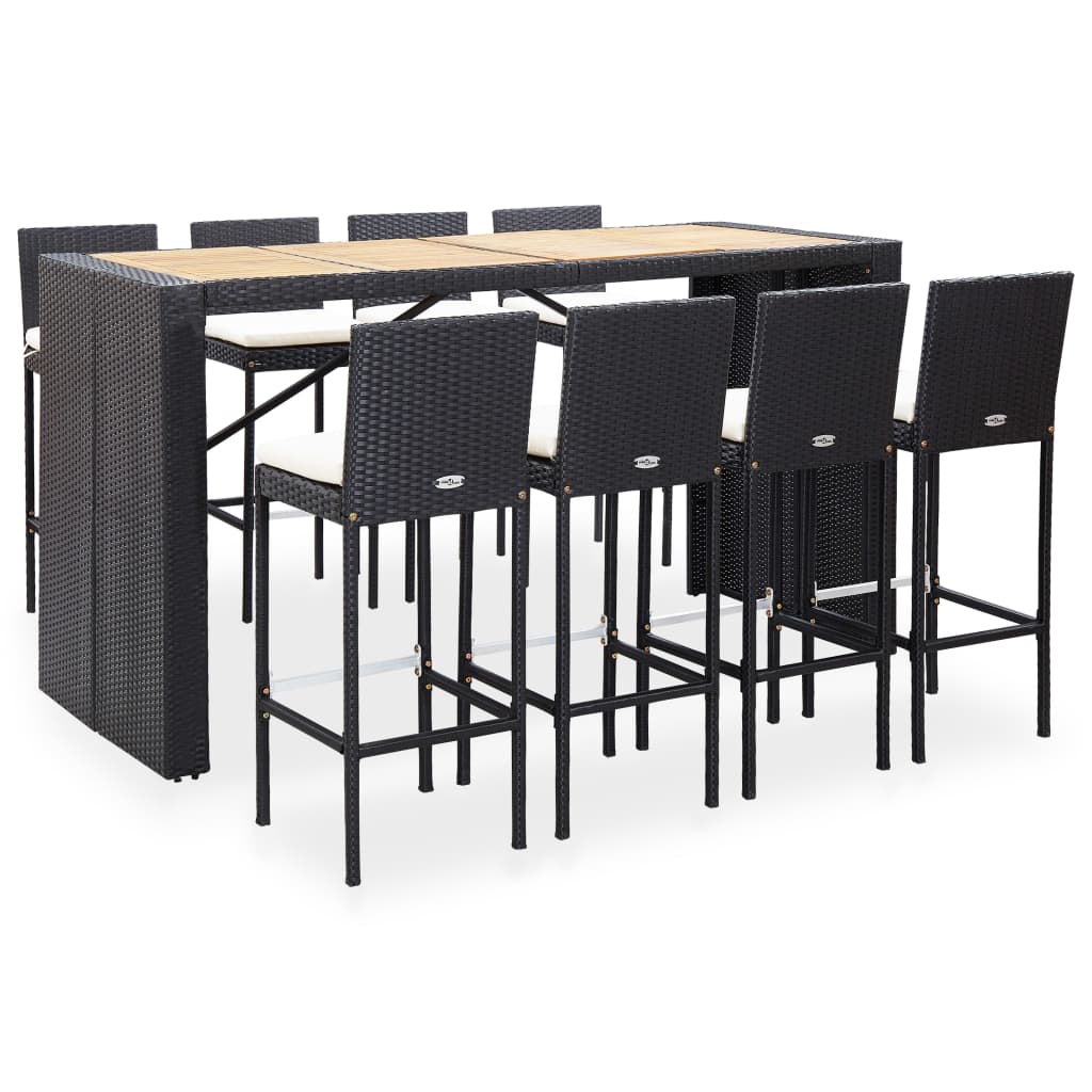 NNEVL 9 Piece Outdoor Bar Set Poly Rattan and Acacia Wood Black-0