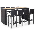 NNEVL 9 Piece Outdoor Bar Set Poly Rattan and Acacia Wood Black-0