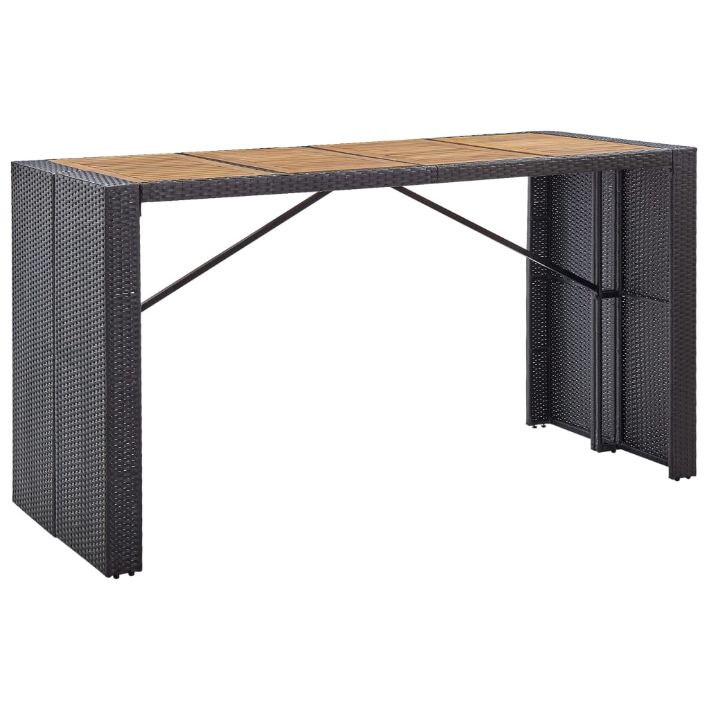 NNEVL 9 Piece Outdoor Bar Set Poly Rattan and Acacia Wood Black-2