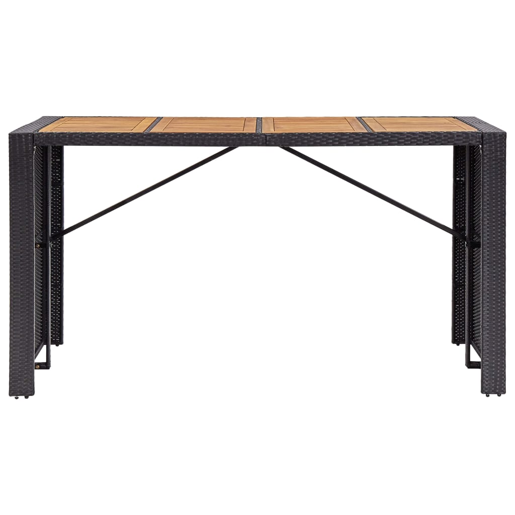 NNEVL 9 Piece Outdoor Bar Set Poly Rattan and Acacia Wood Black-3