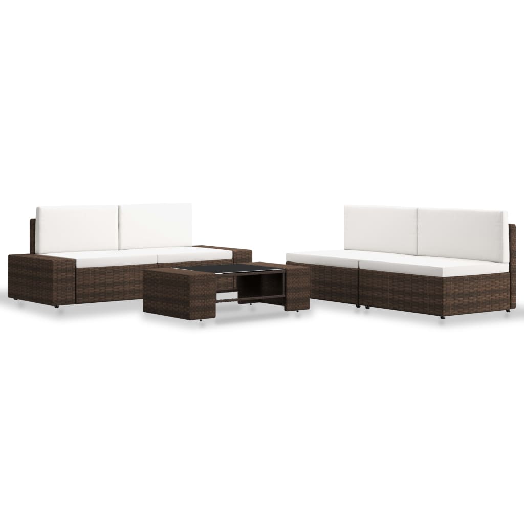 NNEVL 5 Piece Garden Lounge Set Poly Rattan Brown-0