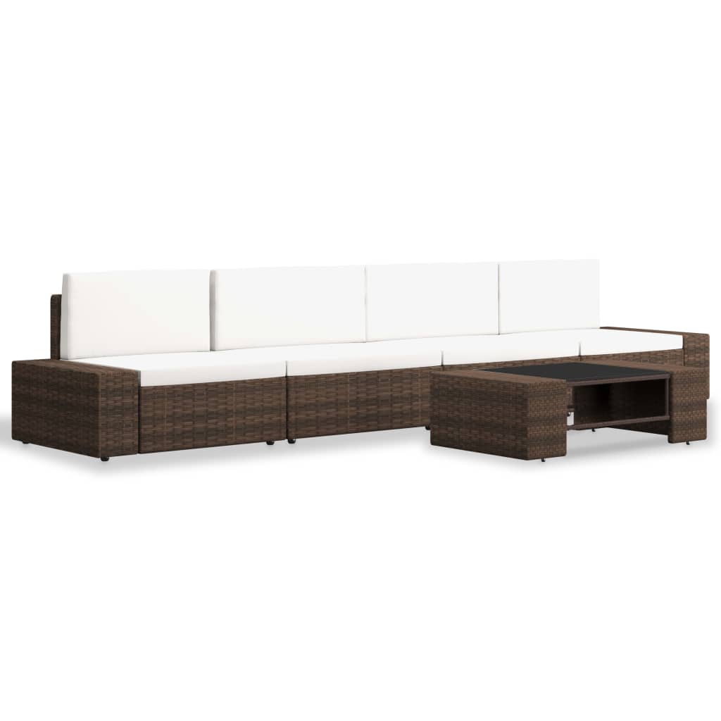 NNEVL 5 Piece Garden Lounge Set Poly Rattan Brown-1