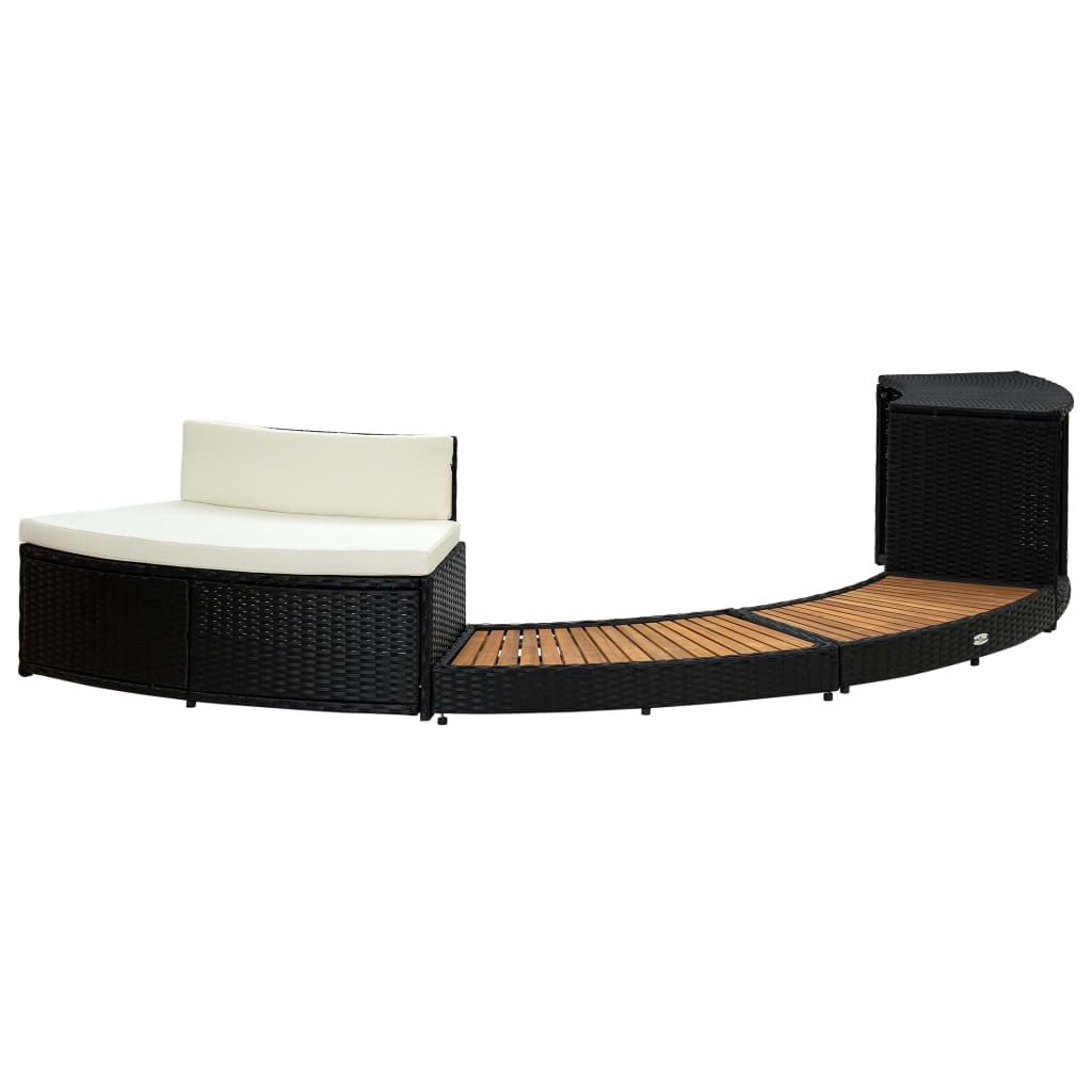 NNEVL Spa Surround Black Poly Rattan and Acacia Wood-2