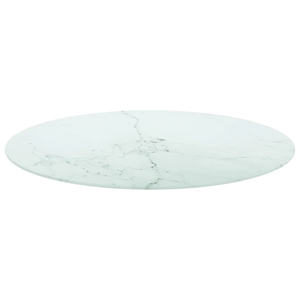 NNEVL Table Top White Ø80x1 cm Tempered Glass with Marble Design-2