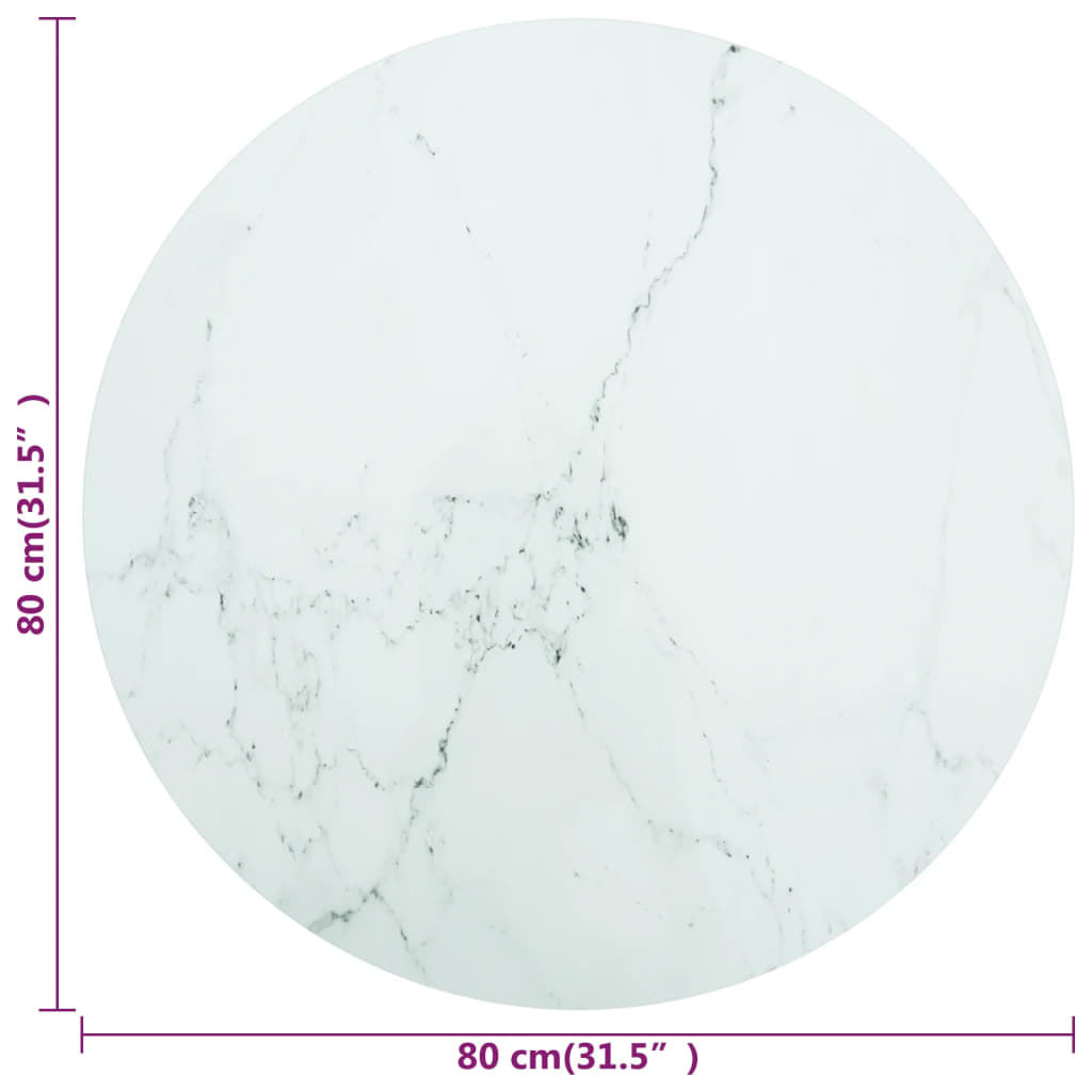 NNEVL Table Top White Ø80x1 cm Tempered Glass with Marble Design-3