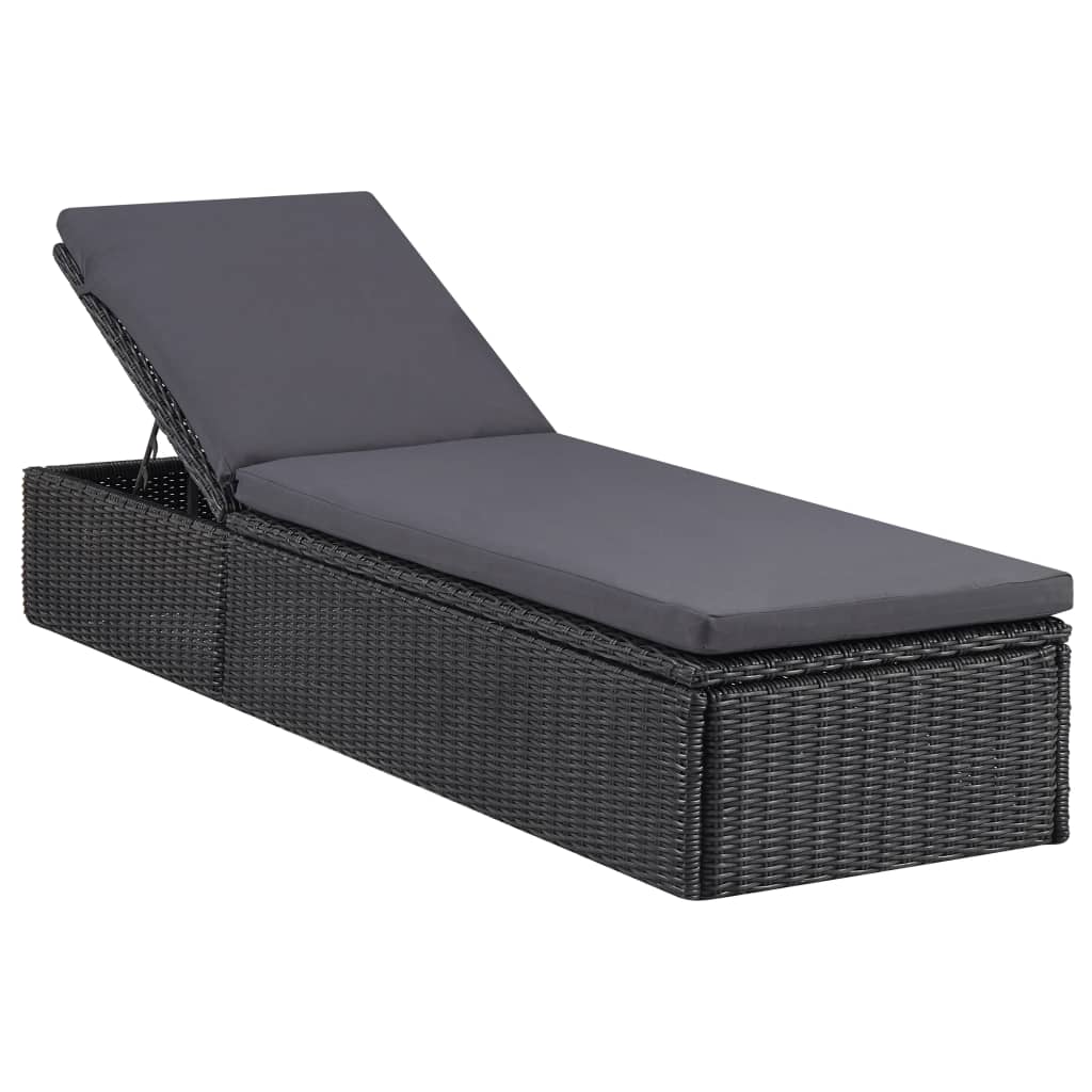 NNEVL Sunlounger Poly Rattan Black and Dark Grey-0