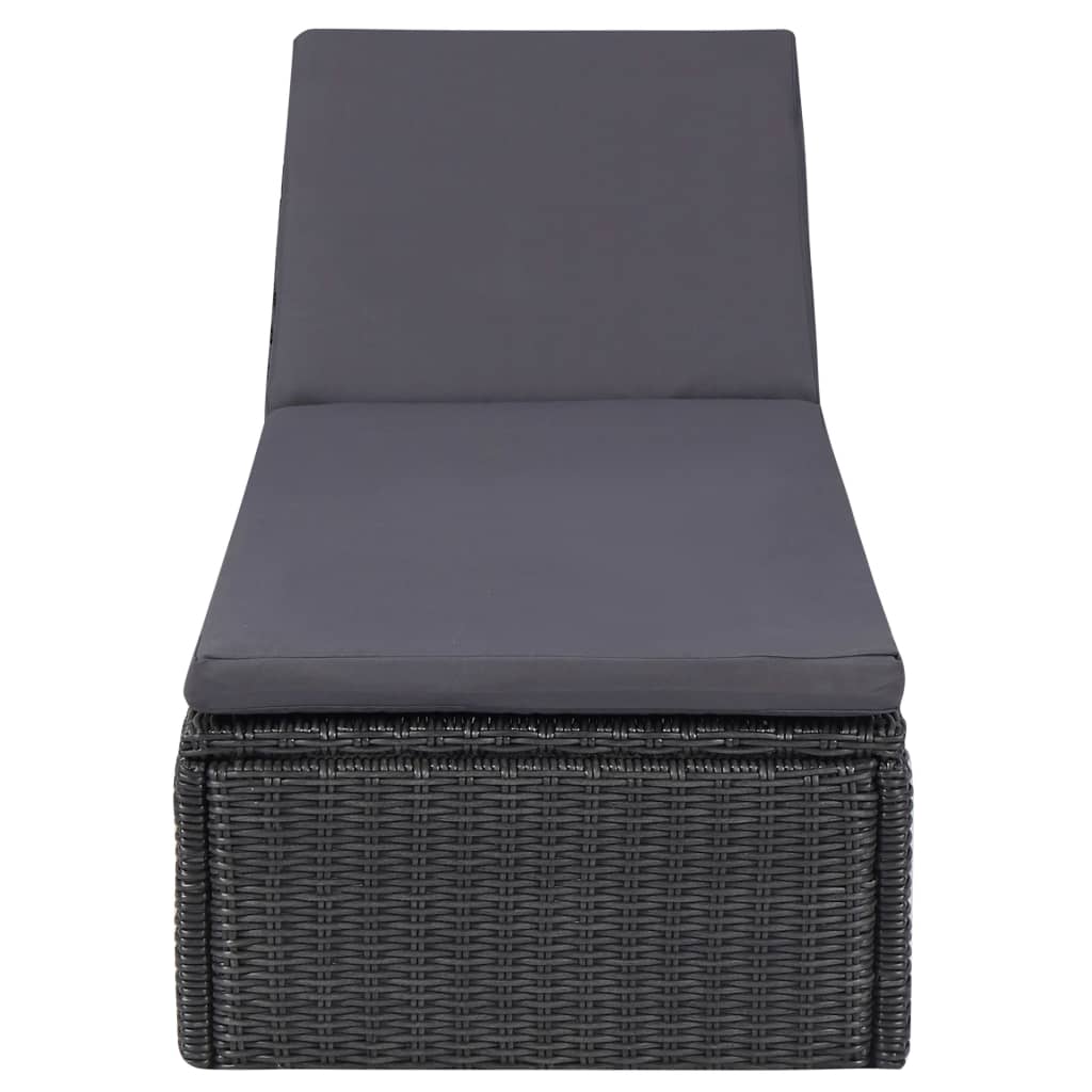 NNEVL Sunlounger Poly Rattan Black and Dark Grey-1