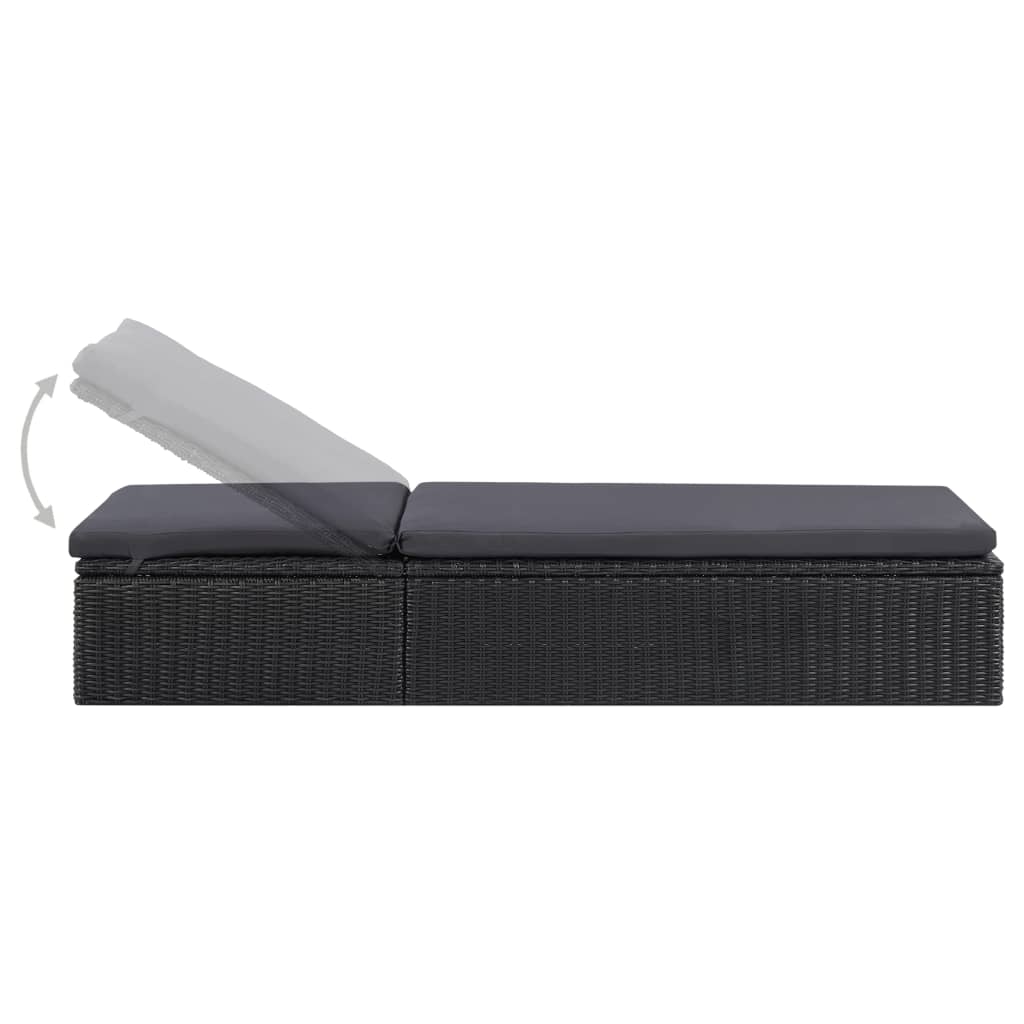 NNEVL Sunlounger Poly Rattan Black and Dark Grey-2