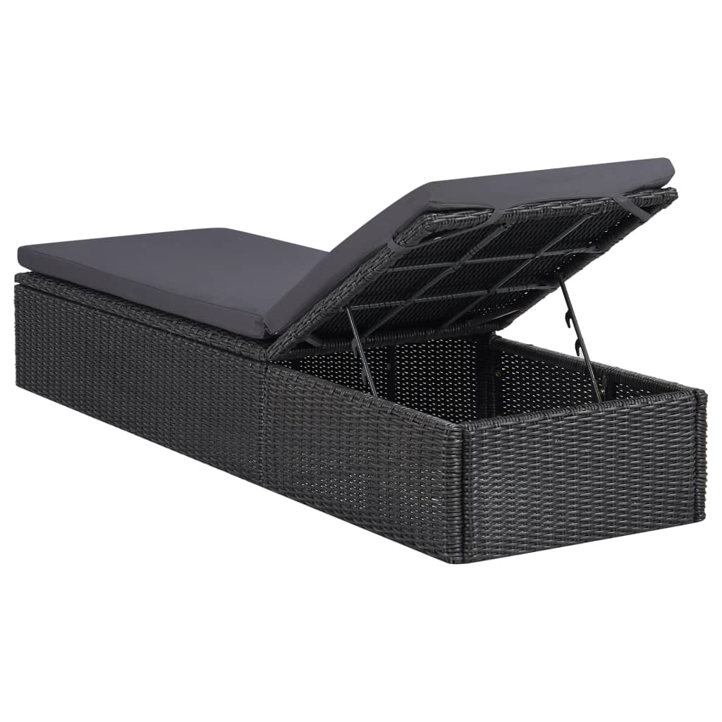 NNEVL Sunlounger Poly Rattan Black and Dark Grey-3